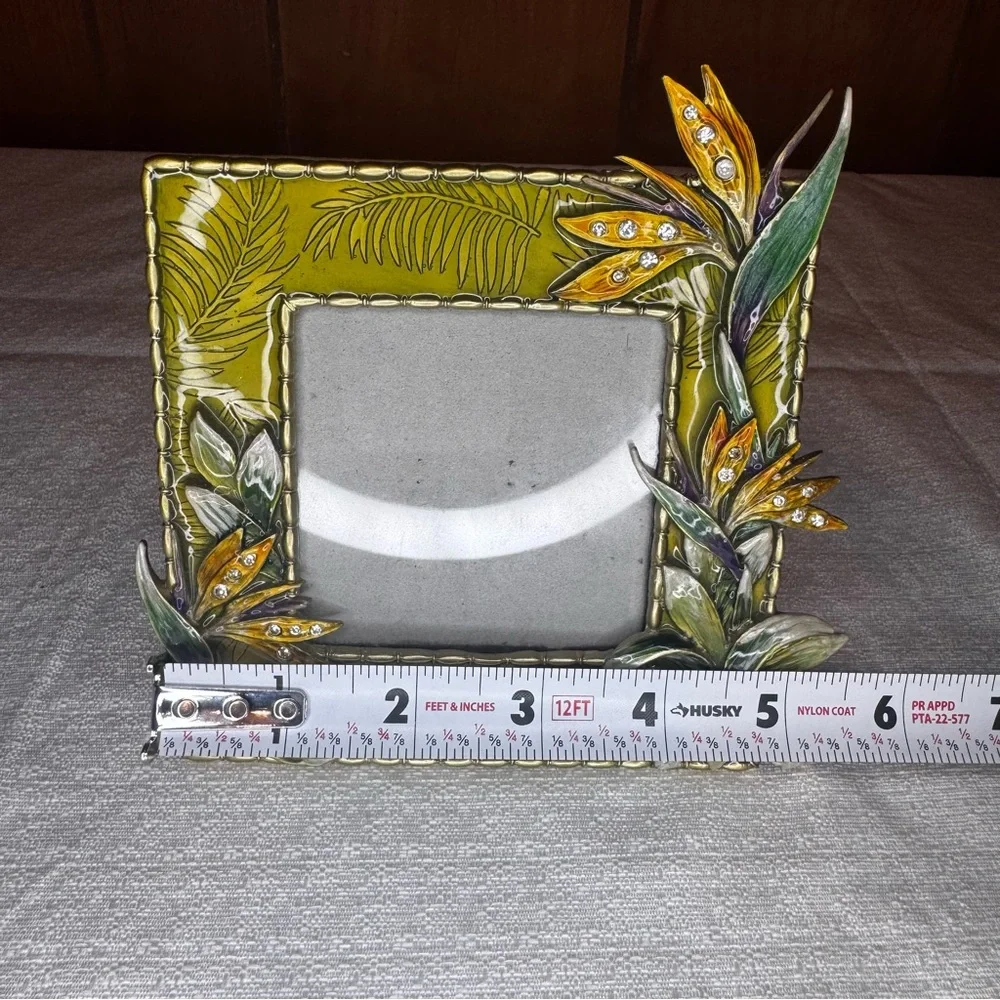 Green Floral Enamel Photo Frame with Crystal Accents - Unbranded